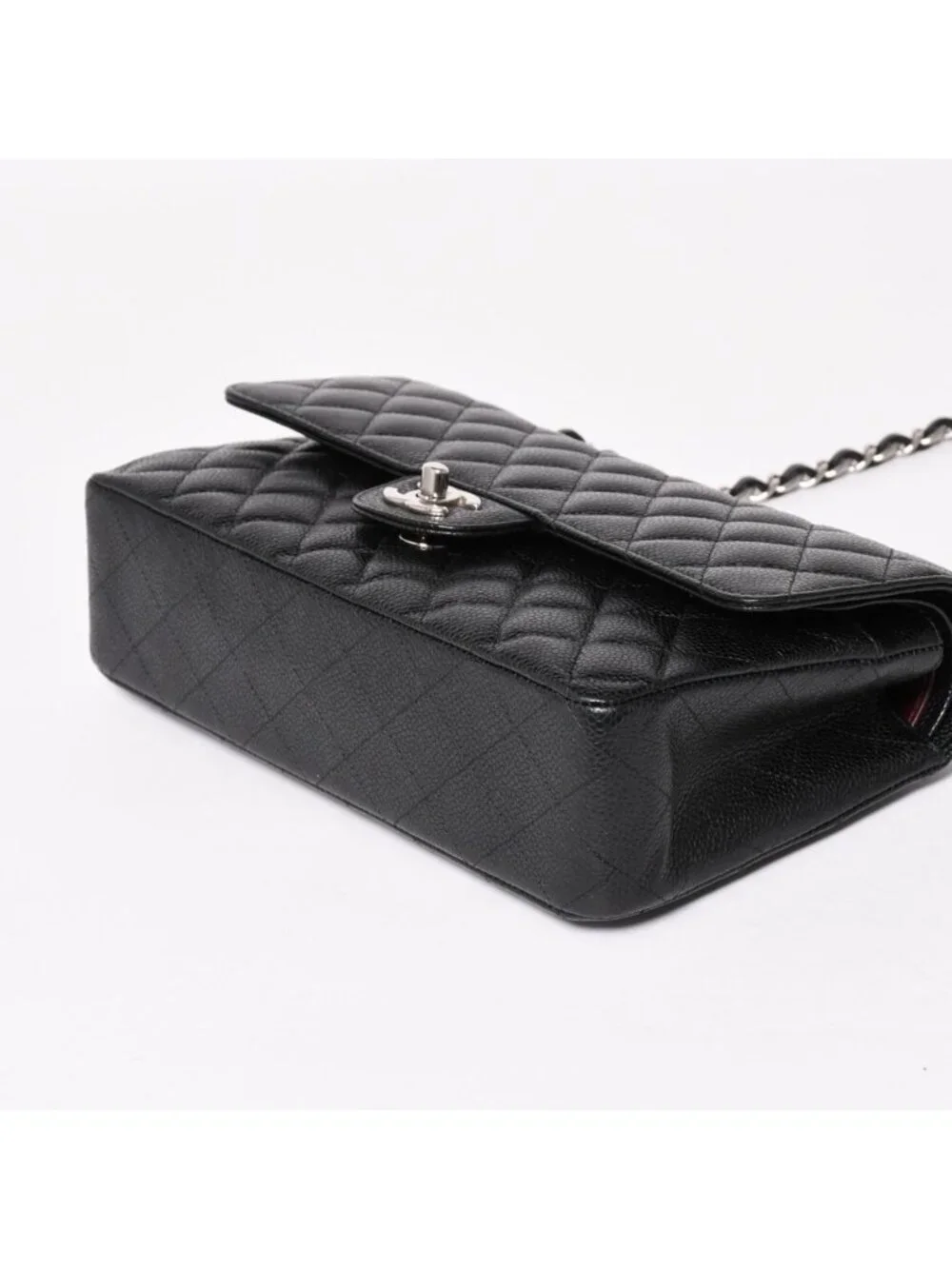 Chanel Quilted 25 Double Flap Chain Shoulder Bag CC Logo Caviar Leather Black